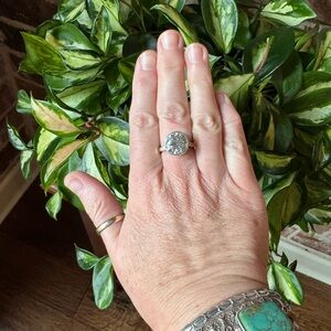 Artisan Made Hand Forged Sterling Silver Bezel Set Cubic Zirconia Ring Size 8